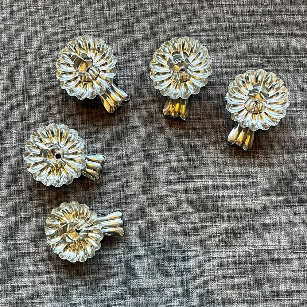 5 Vintage Dresden Aluminum Clip-On Candlestick Holders Christmas Tree